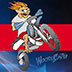 Custom graphic of maniac motocross rider and logo design for Woodblaster a maker of motocross and dirt bike accessories,